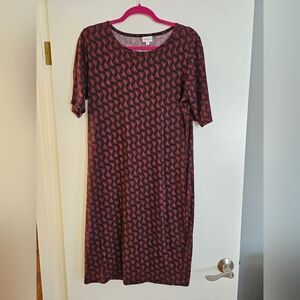 LulaRoe Casual T-shirt Dress Geometric Pattern Burgundy Black XL